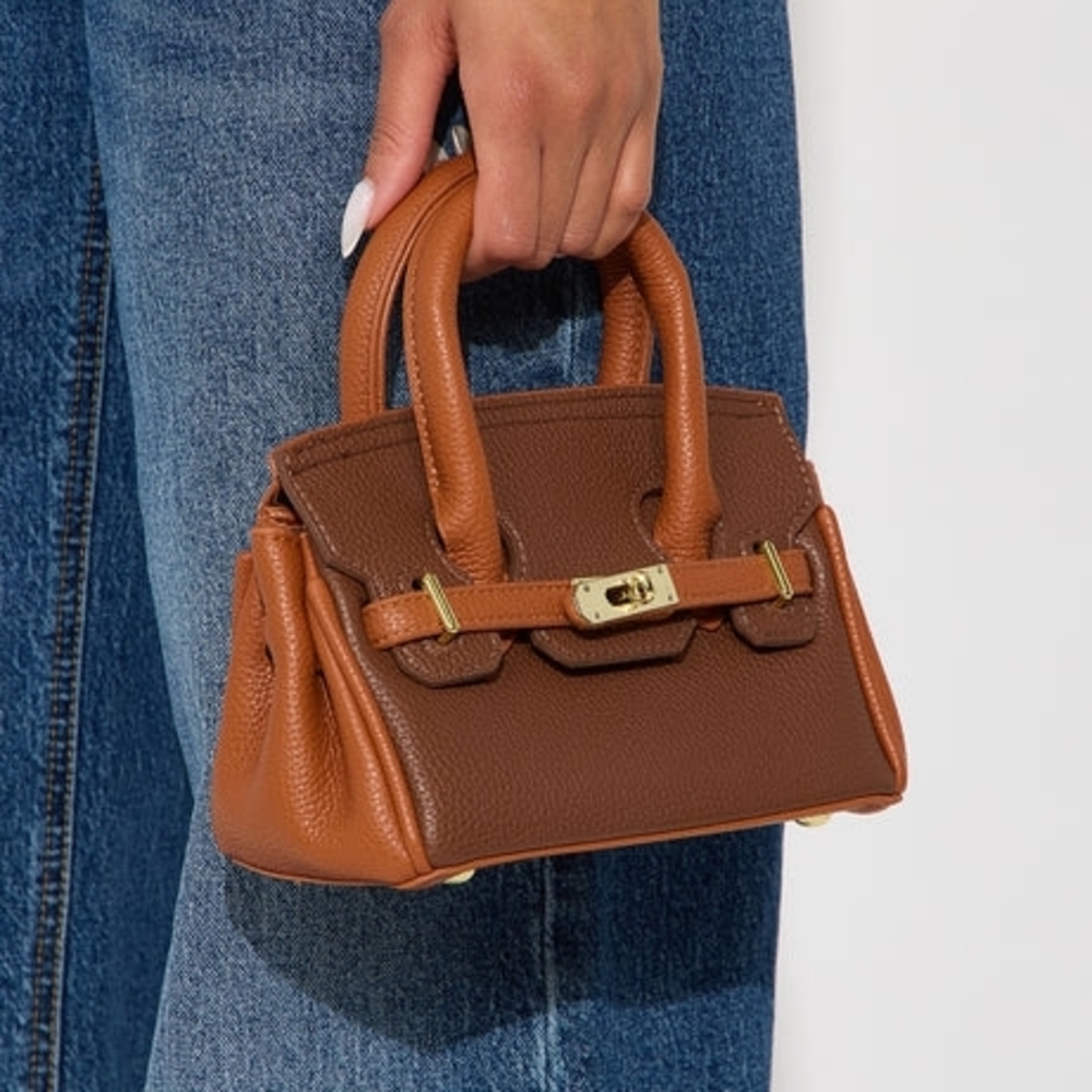 Fashion Nova Two-Tone Brown Mini Satchel - Picture 4 of 6